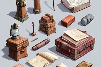 create 2d game assets, props, objects, item, icons fantasy art