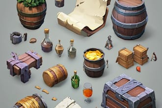 draw stylized 2d icons, objects, props for the game