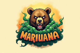 do awesome marijuana smoke scary bear weed mascot logo design