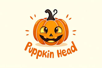 design creative happy pumpkin head mascot logo in 12 hours