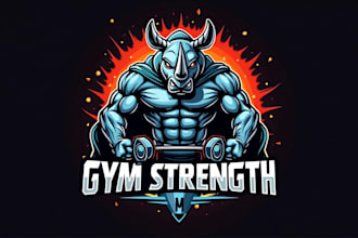 make a high quality rhino gym fitness mascot logo  in 12 hours