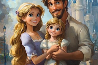 design a professional disney family portrait