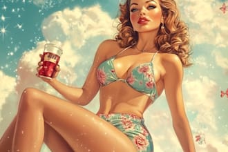 hot summer deal create beautiful and very sexy pin up girl style illustration
