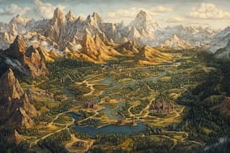 illustrate a detailed fantasy map for your rpg, book, etc