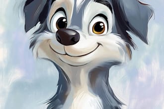 draw a cute disney style pet portrait,cat dog