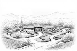 draw landscape sketch, architectural site plan, map