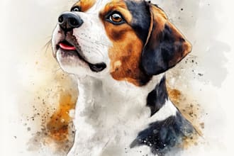 create digital pet watercolor portrait image of dog, cat or any pet