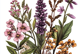 draw a botanical illustration of flowers, plants,