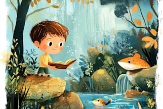 draw colorful and fun children story book illustration