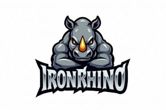 make eye catching iron rhino mascot logo design  just in 12 hours