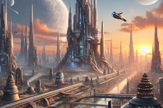 draw a concept art of science fiction city fantasy  game art