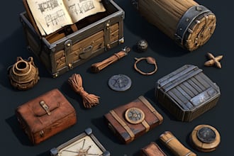 ake 2d isometric props, objects and icon for mobile game