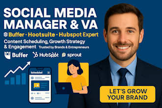 social media VA for hootsuite buffer hubspot and sprout social management