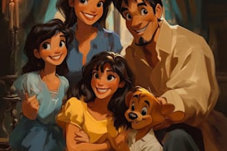 design a professional disney family portrait illustration