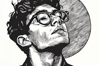 draw a portrait drawing in linocut illustration