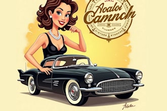 make custom vintage lady classic car print logo