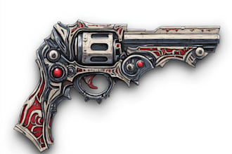 draw detailed 3d weapons with an epic style