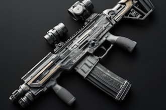 draw detailed 3d weapons with an epic style