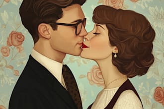 illustrate a vintage couple portrait