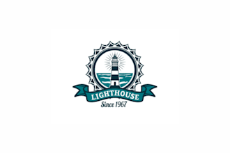 design lighthouse, nautical, ocean, marine, coastal, sea and beacon logo