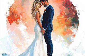 create a couple portrait, wedding illustration in unique style