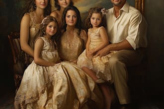 draw wedding, family portrait in digital oil painting style