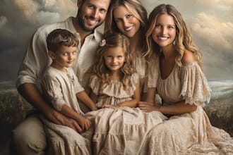 draw couple, family or group to vector cartoon portrait in my style