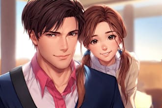 make anime couple portrait, anime family portrait