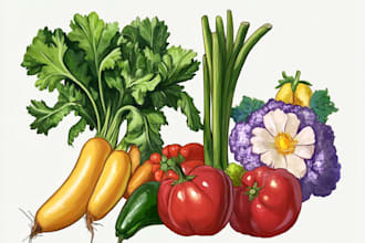 paint vegetables, fruits, flowers and plants illustrations
