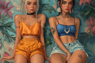 draw fantasy character logo and friendship portrait