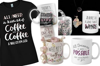 make eye catching typography t shirt,mug bag necklace design