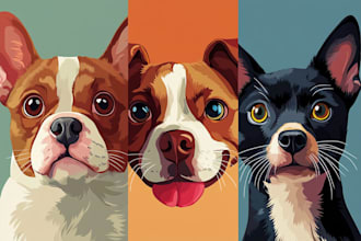 draw vector illustration dog cat animal pet cartoon portrait