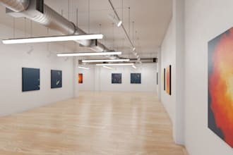 a 3d art stadium 3d museum gallery and engine room art gallery space