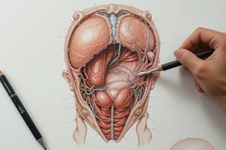 draw a realistic anatomical surgery medical illustration