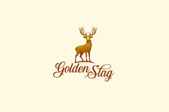 make eye catching golden stag mascot logo design in my style