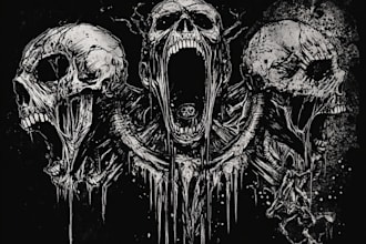 draw dark, brutal, horror, metal tshirt album art illustration