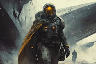 make a game character art or sci fi character illustration