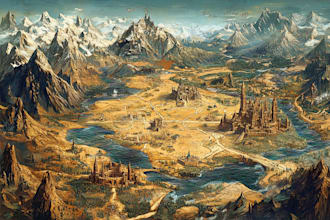 do fantasy map with parchment style for storybook