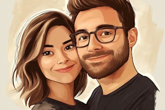 draw flat minimalist wedding couple portrait from photo