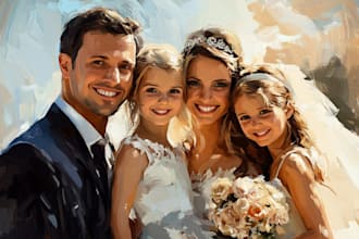 draw realistic family portrait , couple or wedding painting in any style