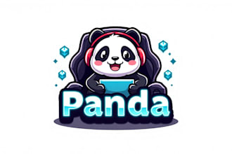 do awesome cute panda playing games mascot logo design