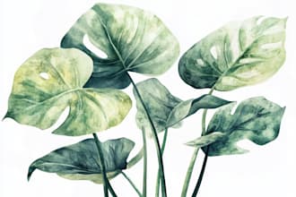 create a digital watercolor botanical illustration of flowers, plants, fruits