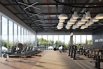 showcase 3d fitness hubs with cgi gym equipment, render 3d yoga house, gym store