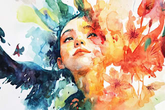 draw portrait with simple watercolor illustration