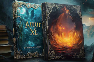 create a unique fantasy book cover design or cover illustration