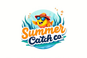 do awesome modern summer fishing mascot logo design
