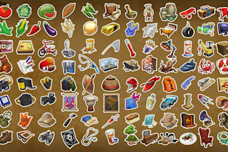 do game art, tileset, prop, object, ui element, weapon item, vfx, spritesheet