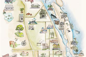 draw watercolors custom illustrated map of city and country
