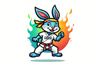 do karate rabbit with punch esport mascot design logo