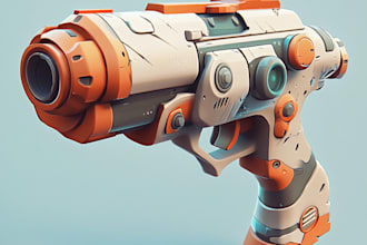 draw a 3d weapon illustration for gaming